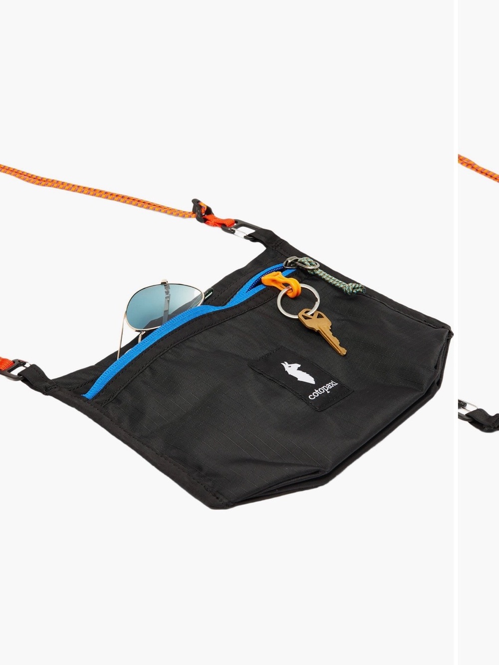 cotopaxi Black Belt Bag with Blue Zip and Orange Strap